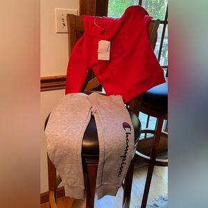 Champion Kids - Light Gray pocket Joggers, and Red kangaroo pocket Hoodie size 5